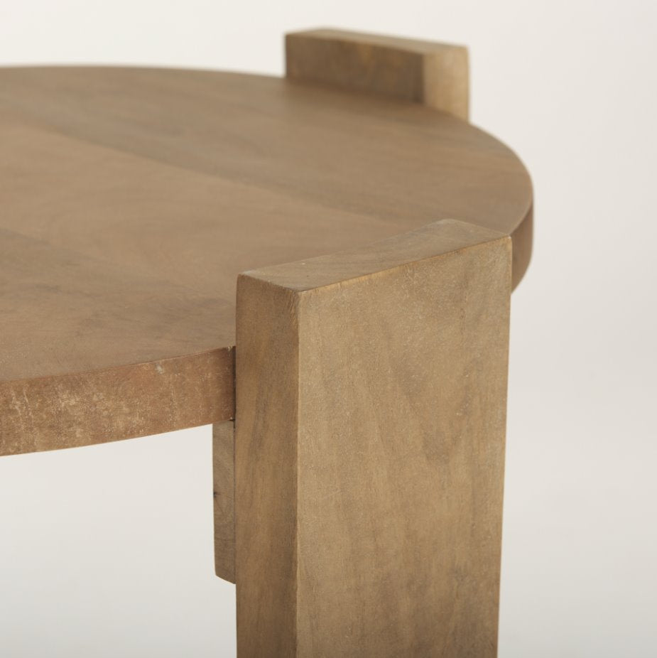 Evelyn Light Brown Round End/Side Table: Up-Close Table Legs View