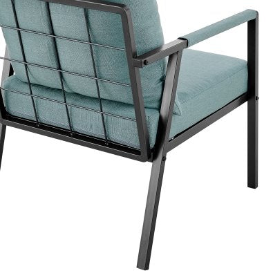 Rivano Fabric Outdoor Accent Arm Chair: Chair Corner Back View-Coastal Blue