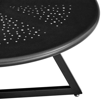 Markle KD Outdoor Metal Round Coffee Table: Up-Close Corner View