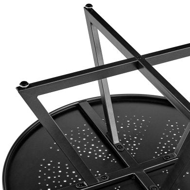 Markle KD Outdoor Metal Round Coffee Table: Up-Close Underneath Table Legs View