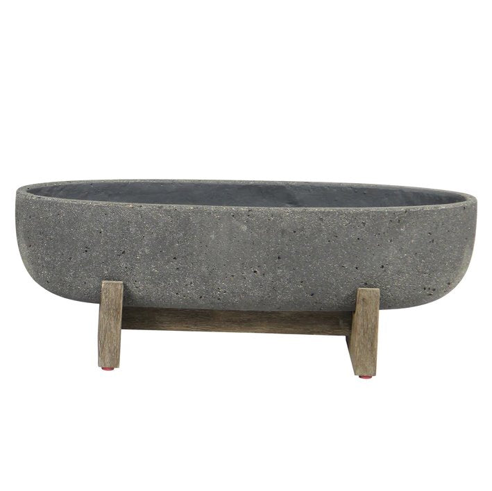 oval planter indoor LH Imports Patio Oval Standing Pot In Brown Stone