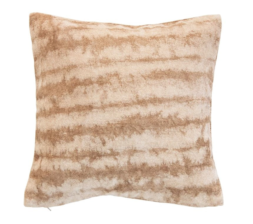 Cotton Blend Tie-Dyed Pillow: This gentle boho inspired tie-dyed 18" square pillow adds comfort and stylish elements with it's soft appearance. Have some fun mixing different patterns while having a neutral base of beige and sandstone colors to craft your unique style!