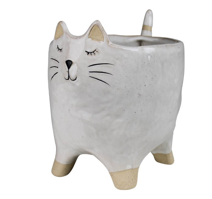 Ceramic Cat Cachepot: For all the feline lovers out there! Pay homage with this adorable grey/beige circular base watertight ceramic planter with a 3D tail and friendly kitty face.