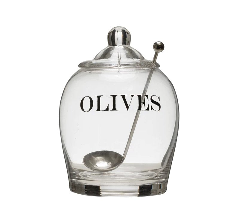 Glass Olive Jar w/ Stainless Steel Spoon: Available at City Home PDX