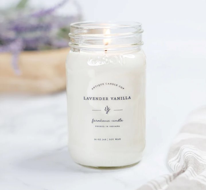 Made from natural wax, soy and cotton, these candles are a clean-burning, long-lasting treat. Their neutral color, mason jar containers and galvanized metal lids make them a natural accent in modern farmhouse rooms.