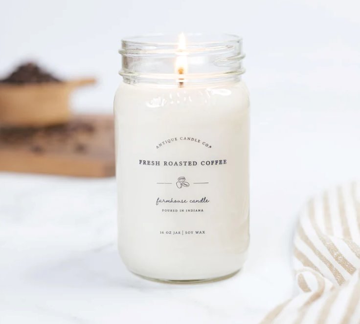 Made from natural wax, soy and cotton, these candles are a clean-burning, long-lasting treat. Their neutral color, mason jar containers and galvanized metal lids make them a natural accent in modern farmhouse rooms.