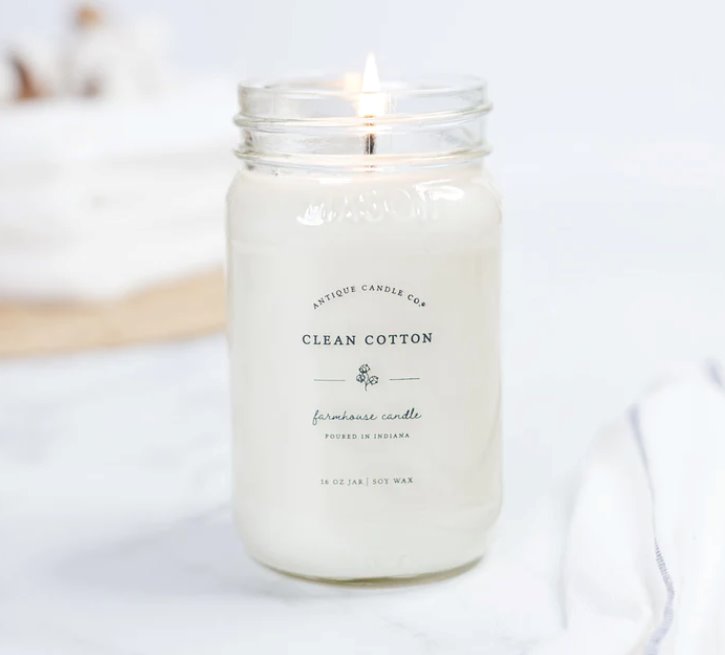 Made from natural wax, soy and cotton, these candles are a clean-burning, long-lasting treat. Their neutral color, mason jar containers and galvanized metal lids make them a natural accent in modern farmhouse rooms.