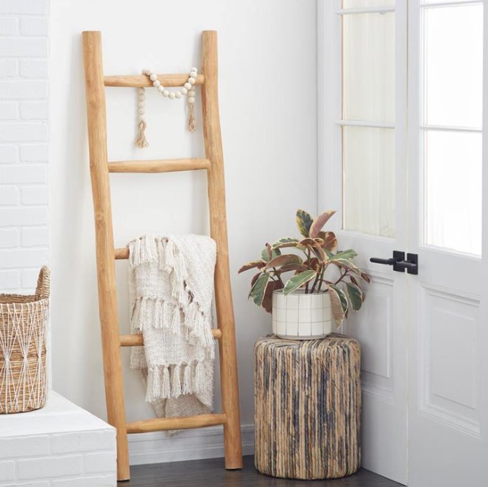 Modern Wood 18" X 2" X 59" Ladder: Maximize your space with this ladder that has 5 rungs for additional storage. The minimalistic design elements of the ladder works in any space. No ladder will be alike, there will be slight differences in shape, size, and color.