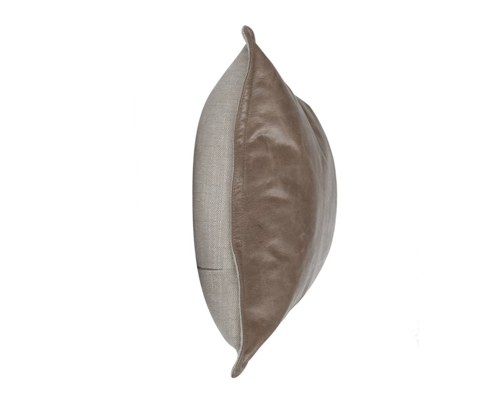 Soco Taupe Leather Pillow - side view