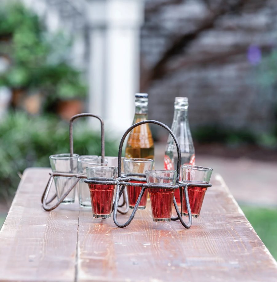 Vintage Indian Metal Drink Caddy with Glasses