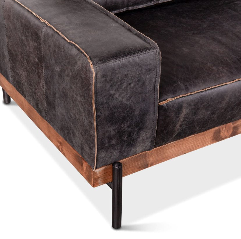 Portofino Antique Ebony Distressed Sofa- Up Close View