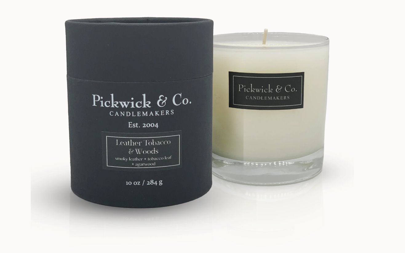 Pickwick & Co. Scented Candles: Leather Tobacco Woods Scent