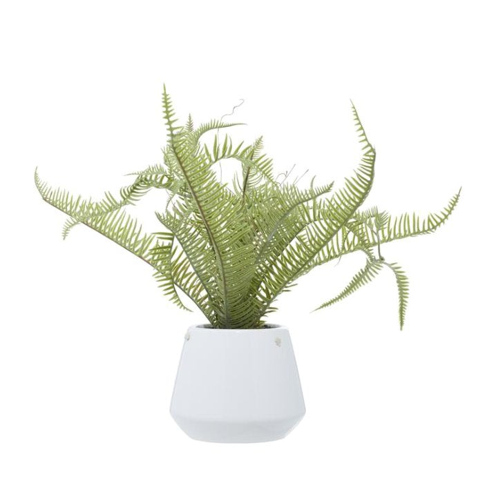Green Faux Fern with White Ceramic Pot: Product View
