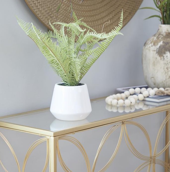 Green Faux Fern with White Ceramic Pot: Style View
