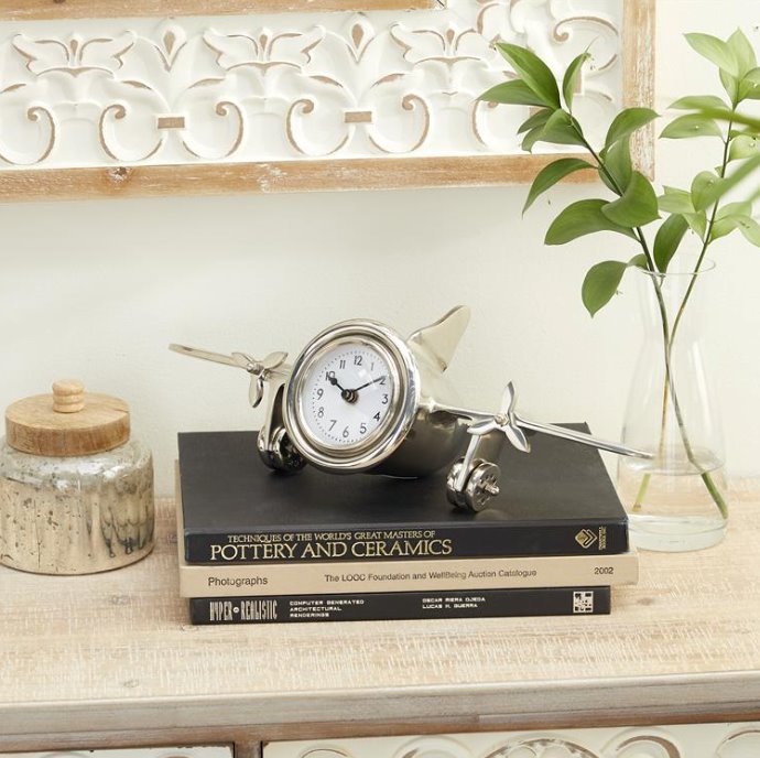 Airplane Silver Metal Clock: Style View