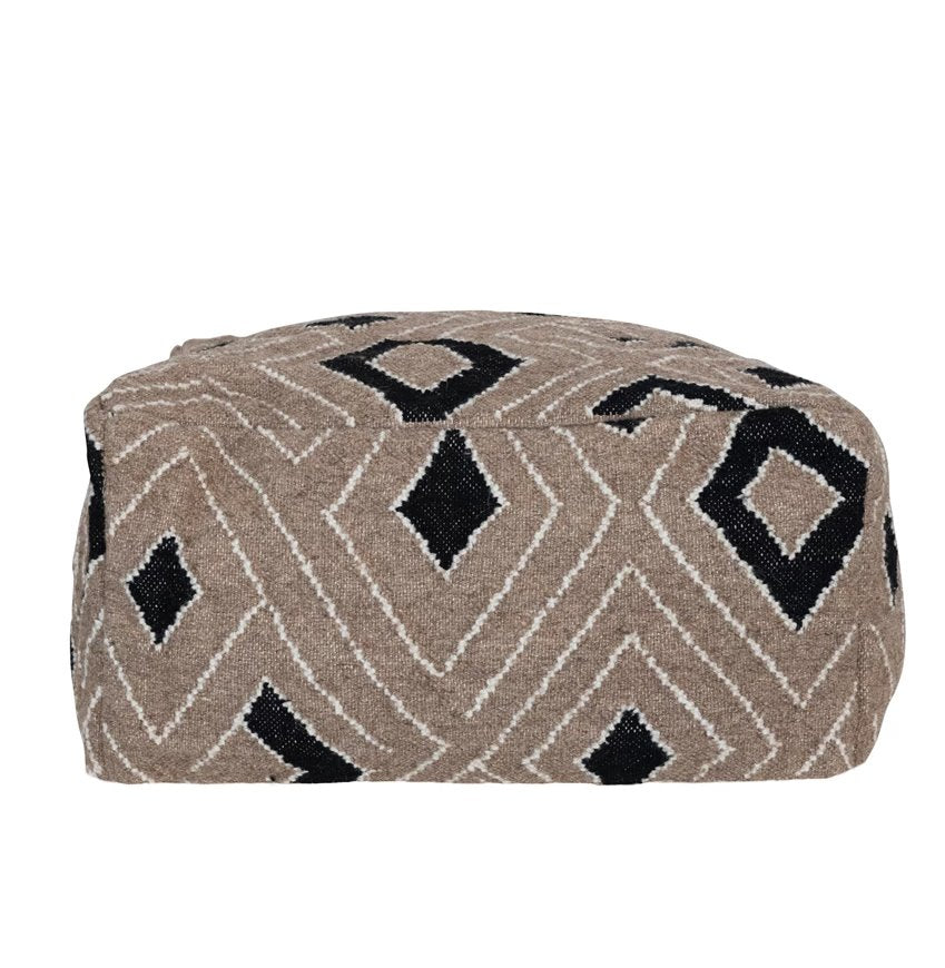 Woven Wool Blend Pouf with Design: Available at City Home PDX