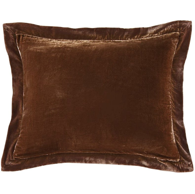Stella Faux Silk Velvet Flanged Dutch Euro Pillow: Copper Brown Color Finish