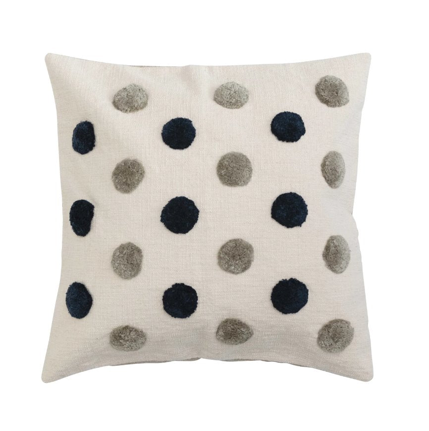 Cotton Tufted Pillow w/Dots & Chambray Back: Available at City Home PDX