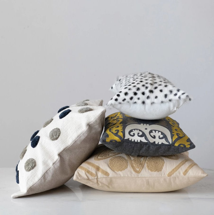 Cotton Tufted Pillow w/Dots & Chambray Back: Style View