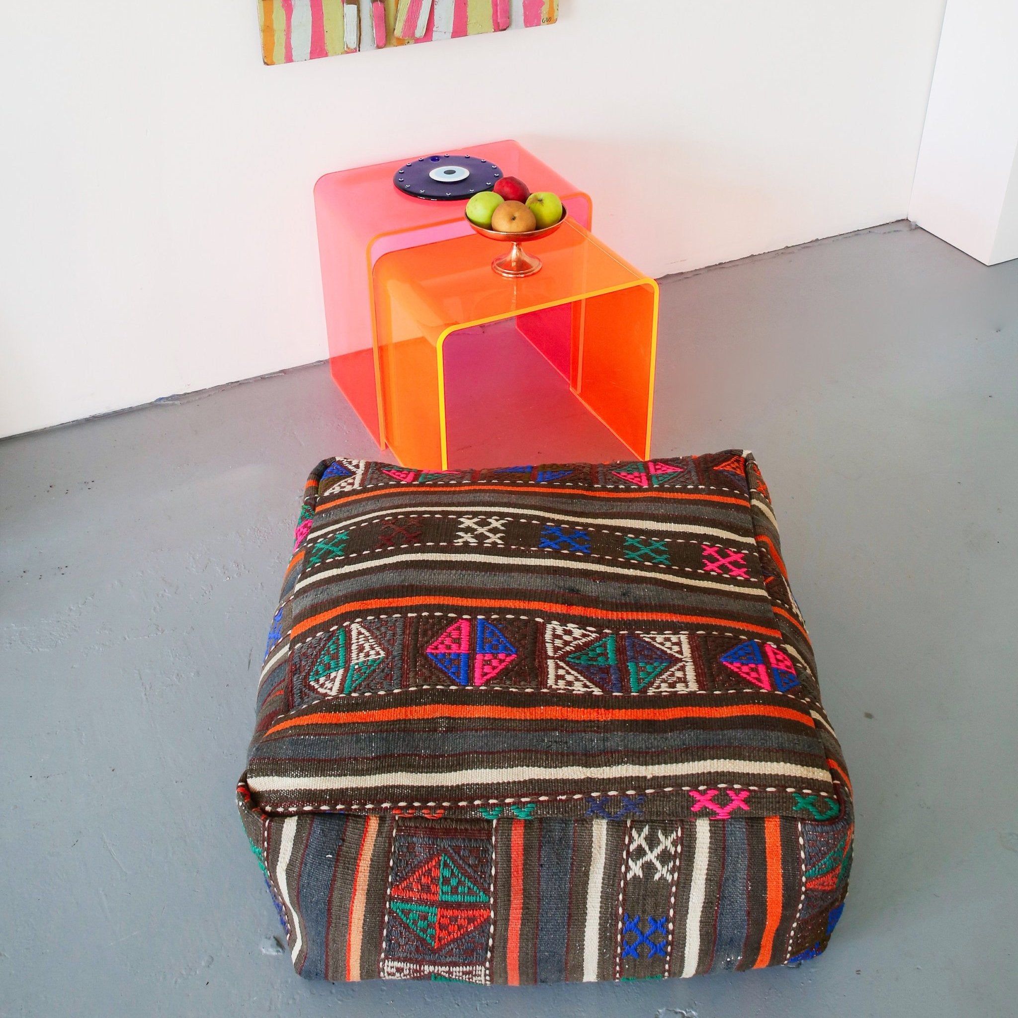 Square Turkish Kilim Fabric Pouf - Wild Shaman