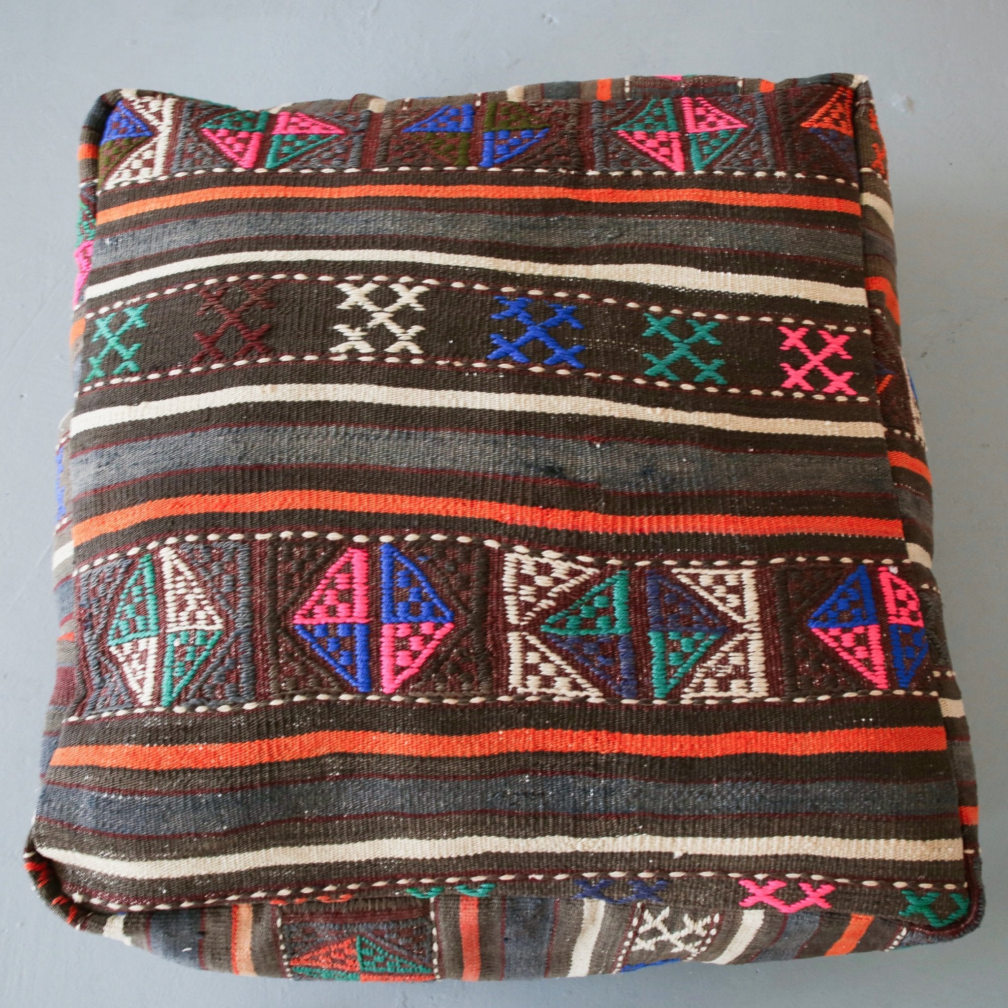 Square Turkish Kilim Fabric Pouf - Wild Shaman