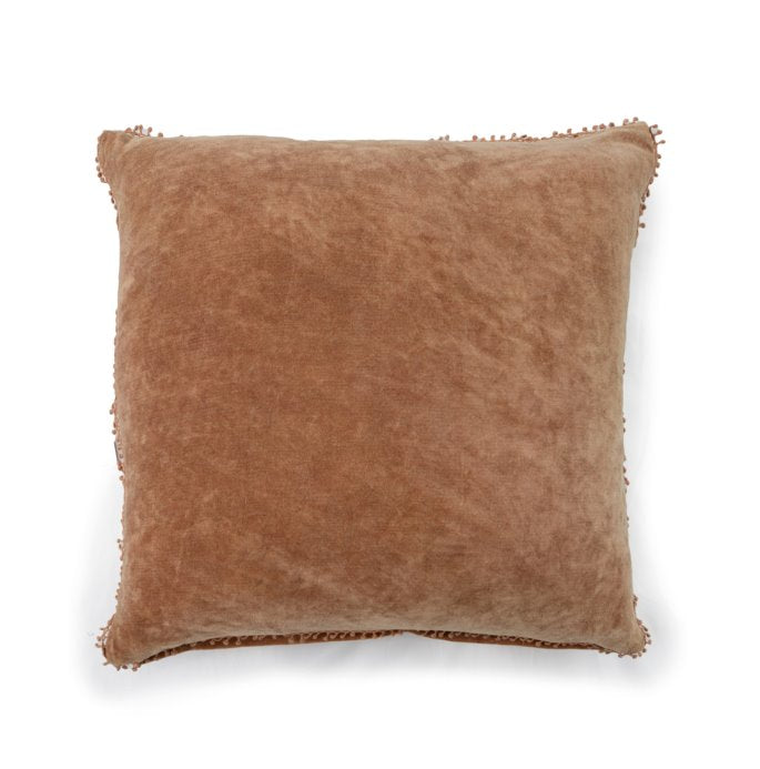 Velvet Pillow with Poms: Fawn Color Finish