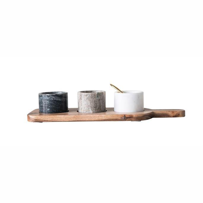 Acacia Wood Board and Marble Pot Set - Bloomingville