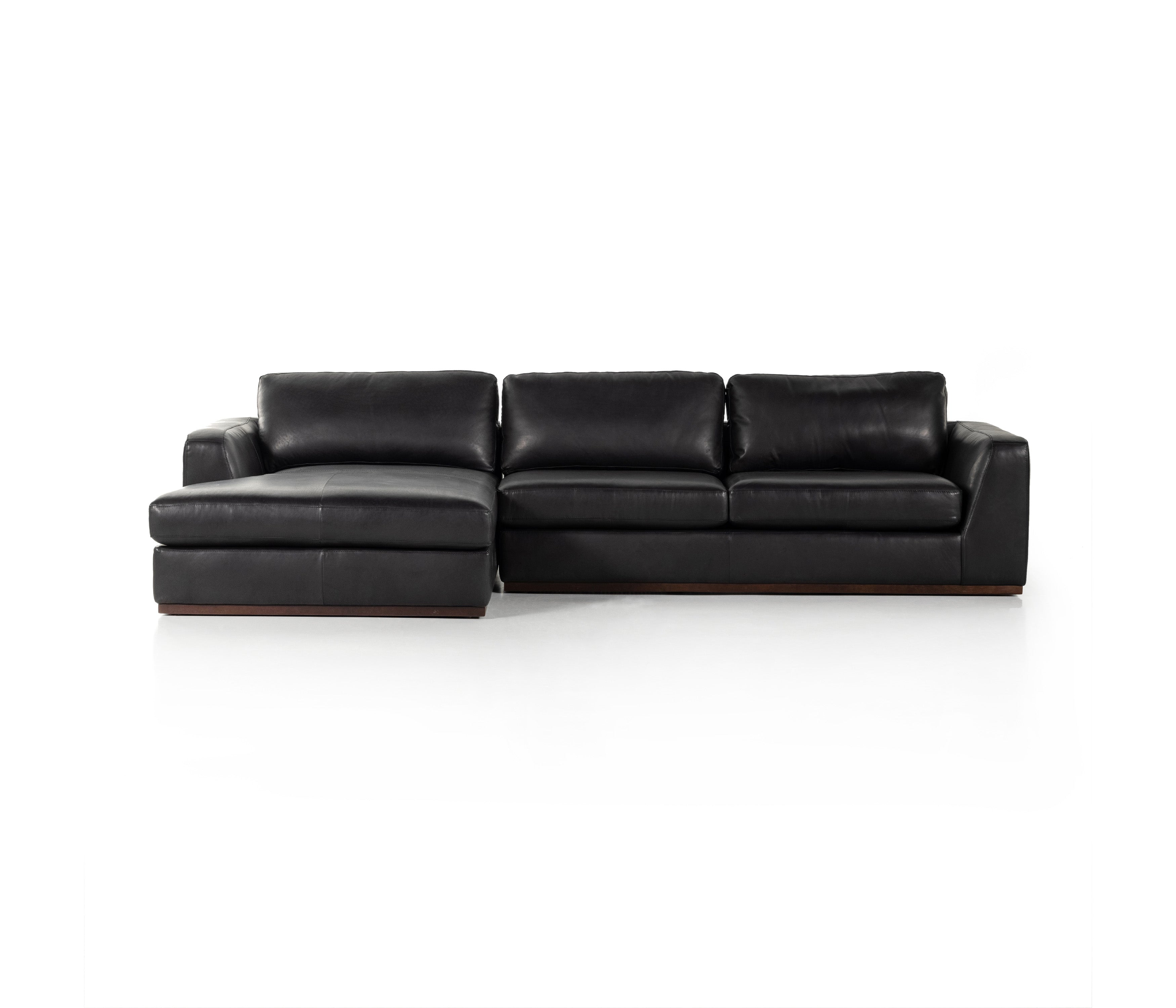 Colt Sectional in heirloom black leather front view