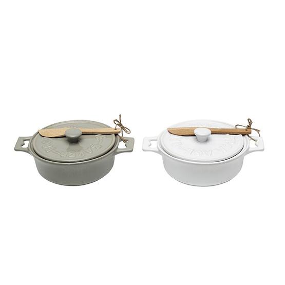 Stoneware Brie Baker w/ Wood Spreader - Creative Co-Op
