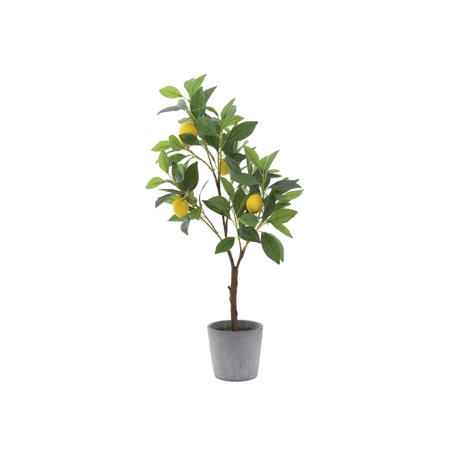 Faux lemon tree in cement pot