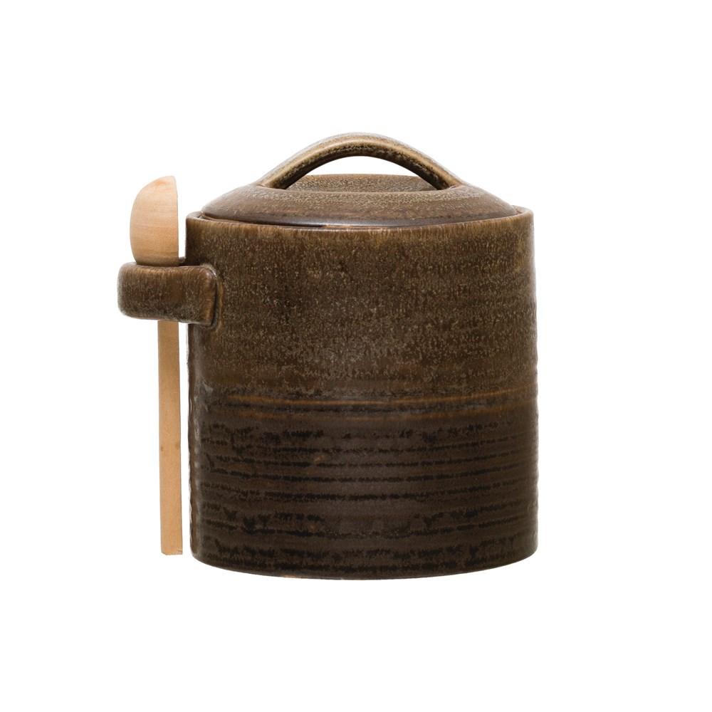 Stoneware Container with Spoon - Creative Co-Op