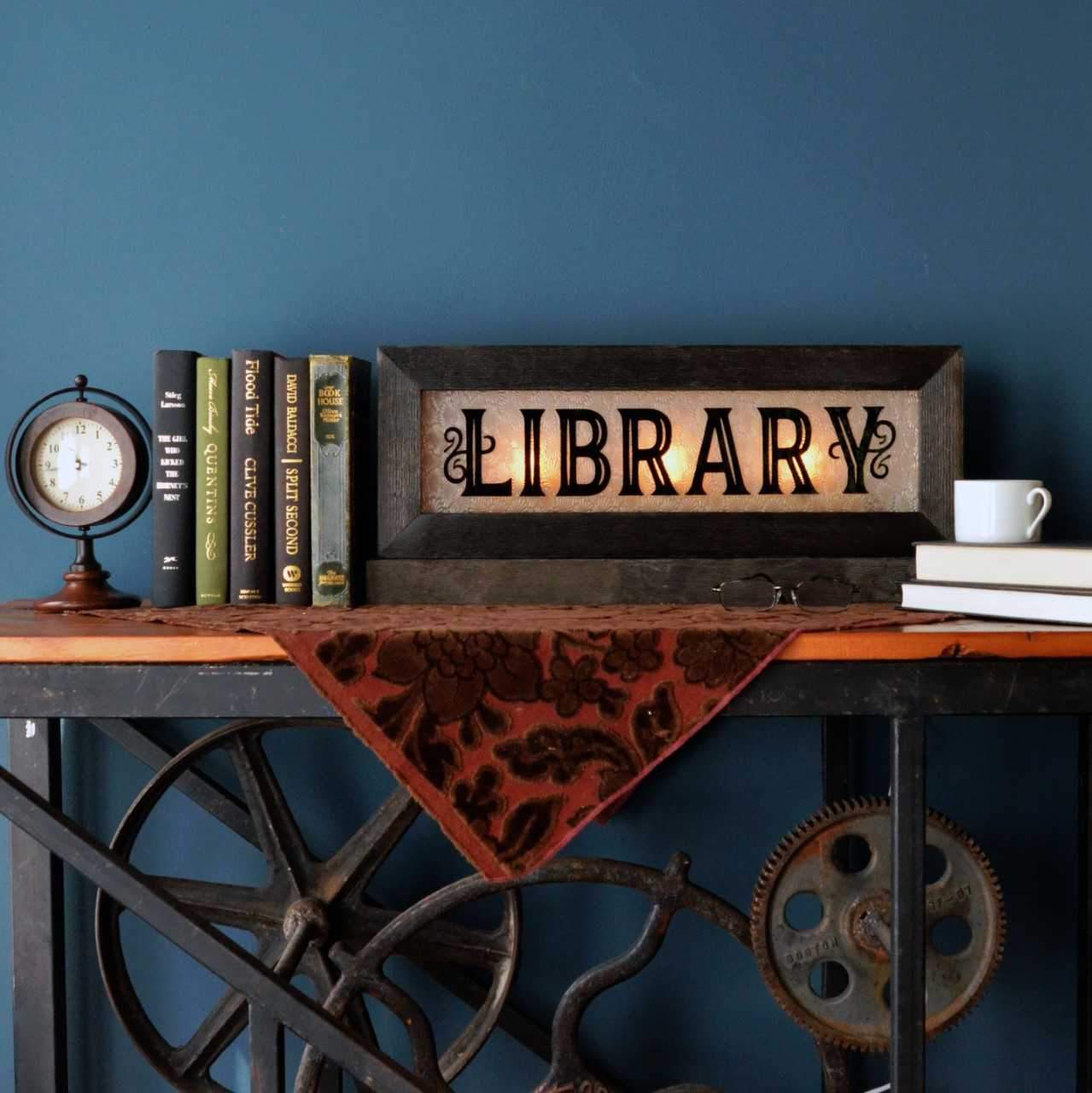 Vintage Style Light Up Library Sign - Second Chance Art & Accessories