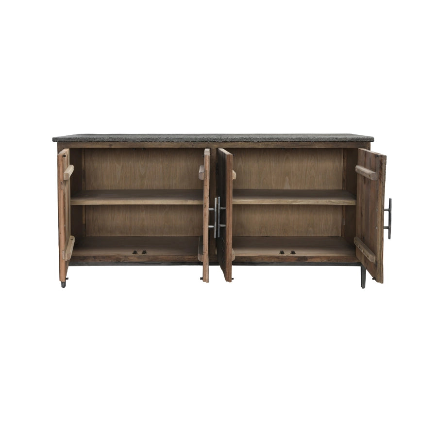 Ellen 4 Door Reclaimed Wood Sideboard - doors open view