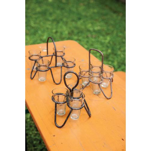 Vintage Drink Caddy With Glasses | Indian Metal Bar Glass Holder