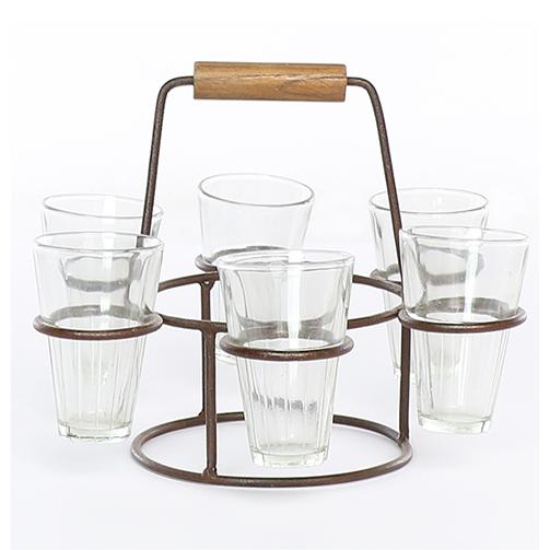 Vintage Indian Metal Drink Caddy with Glasses - Blue Ocean Traders
