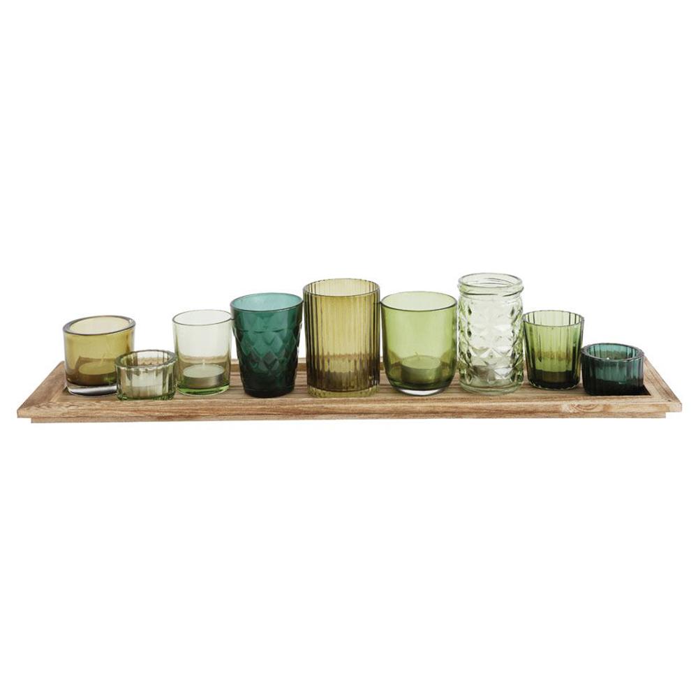 Wood Tray and Glass Votive Tabletop Set - Creative Co-Op