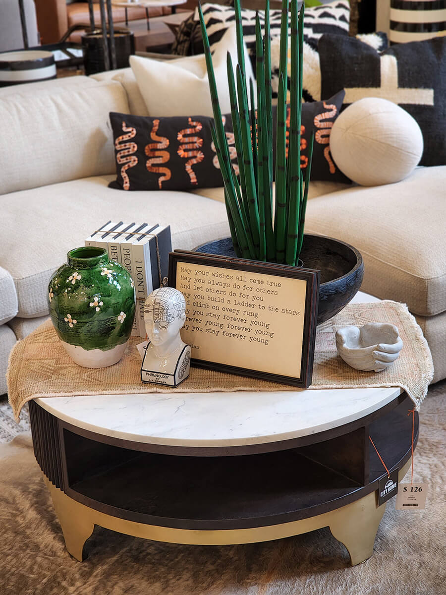 New York White Marble Coffee Table styled