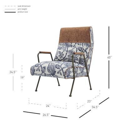 Kahlo Chair in Blue & White Floral Print - New Pacific Direct