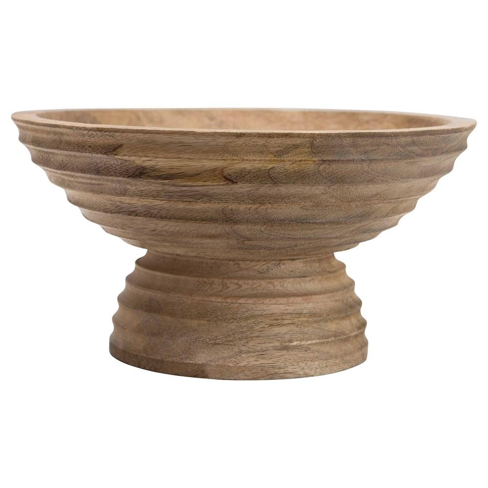 Mango Wood Ridged Footed Bowl - Creative Co-Op
