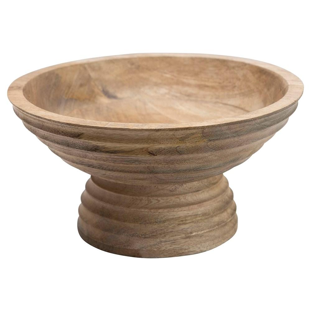 Mango Wood Ridged Footed Bowl - Creative Co-Op