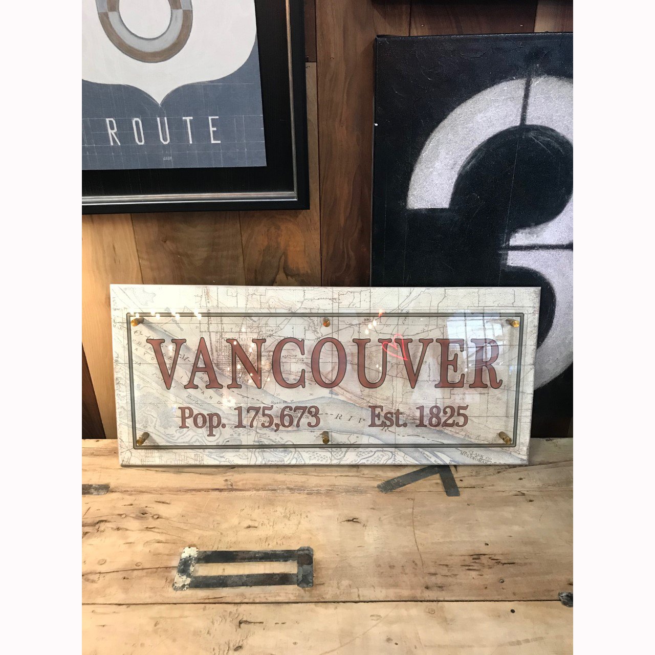 Lucite City Map Sign - Portland & Vancouver - Red Horse