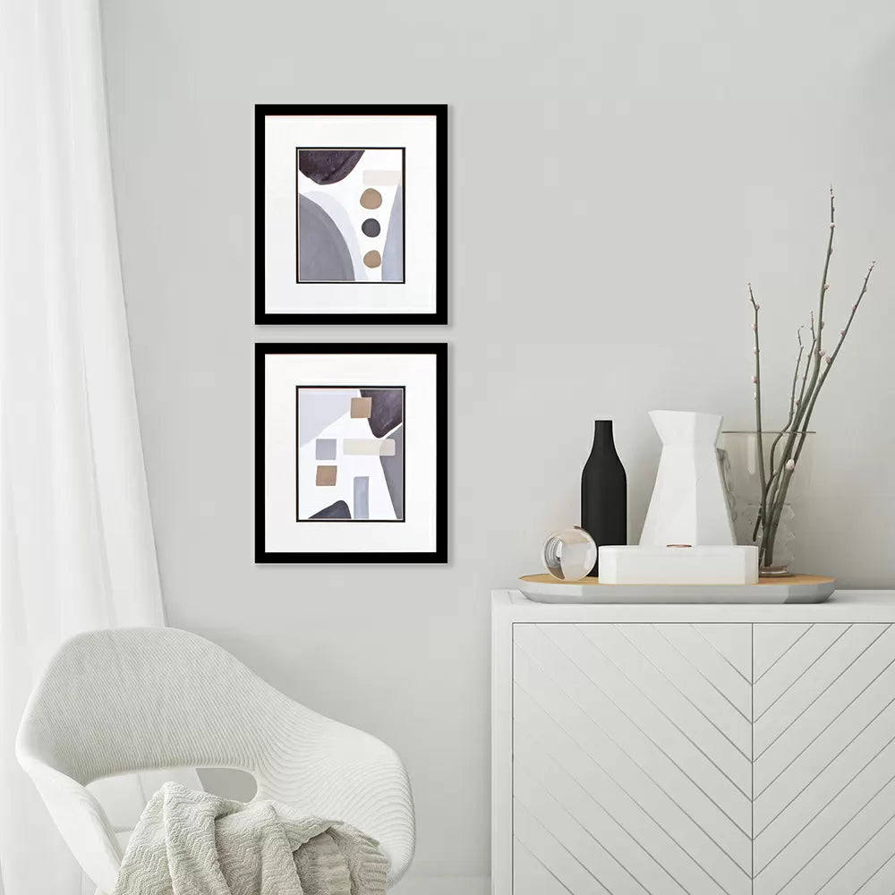 Mountain Valley Abstract Wall Art, Set of 2 Prints - styled in a neutral white living room