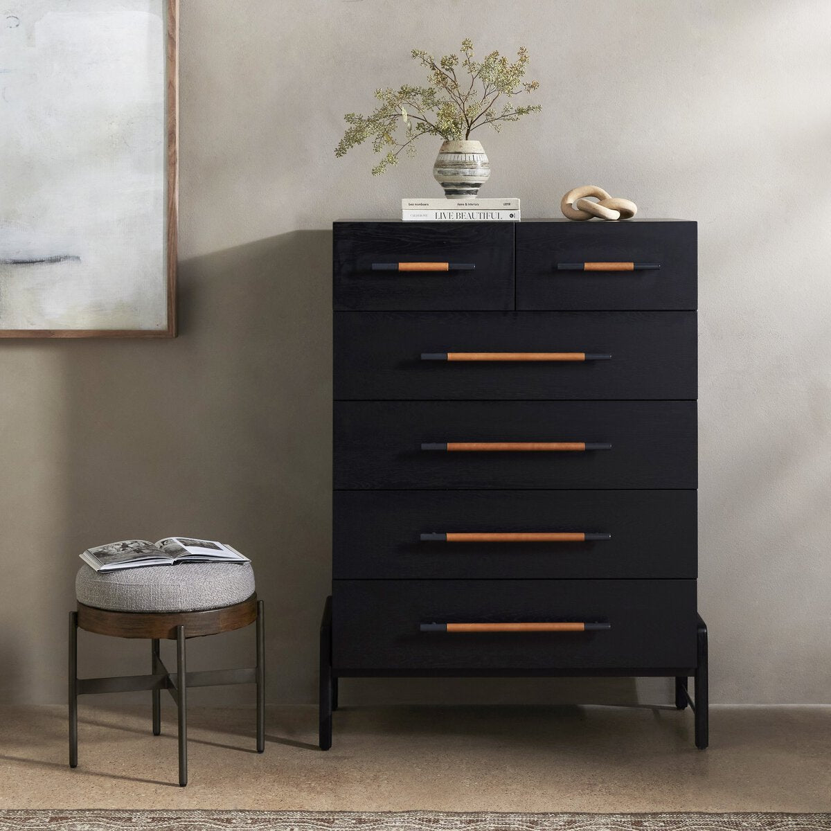 Rosedale 6 Drawer Dresser - styled with art and books