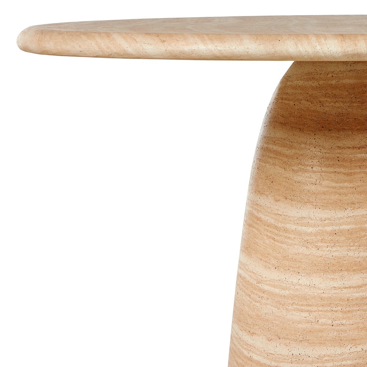 Janice Dining Table - detail view of table top and pedestal base