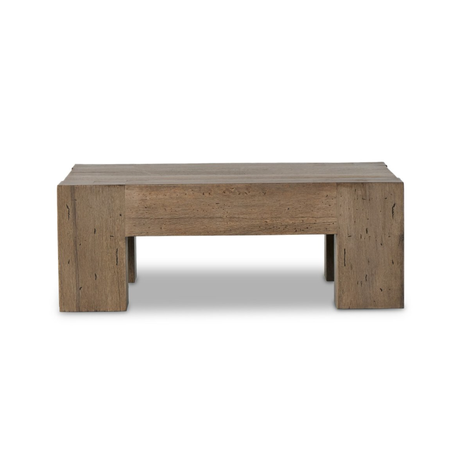 Abaso Small Square Coffee Table-Rustic Wormwood Oak: Front Product View
