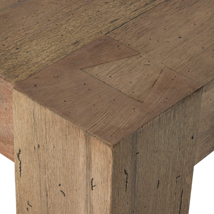 Abaso Small Square Coffee Table-Rustic Wormwood Oak: Up-Close Product Corner View