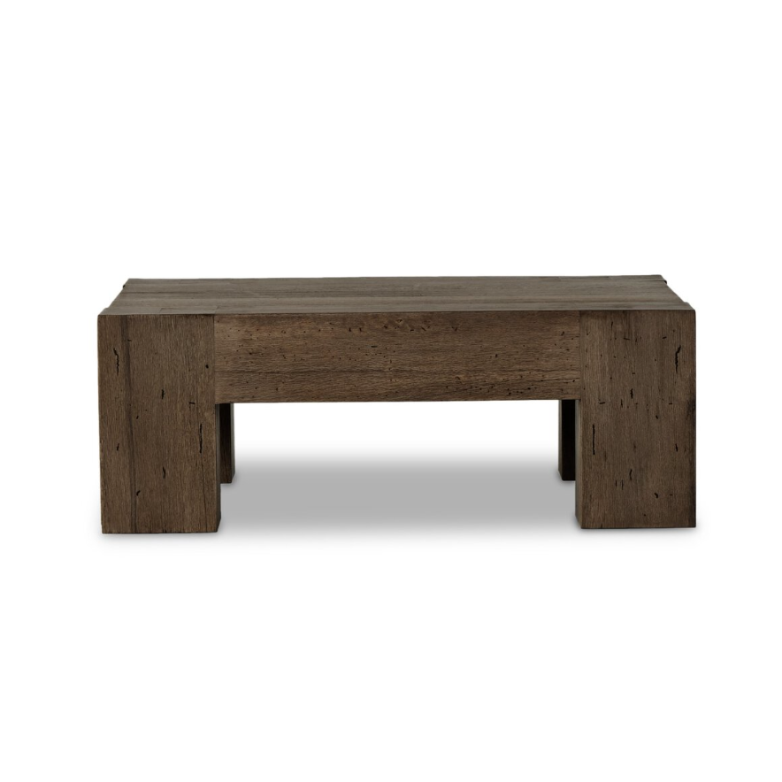 Abaso Small Square Coffee Table-Ebony Rustic Wormwood Oak: Front Product View