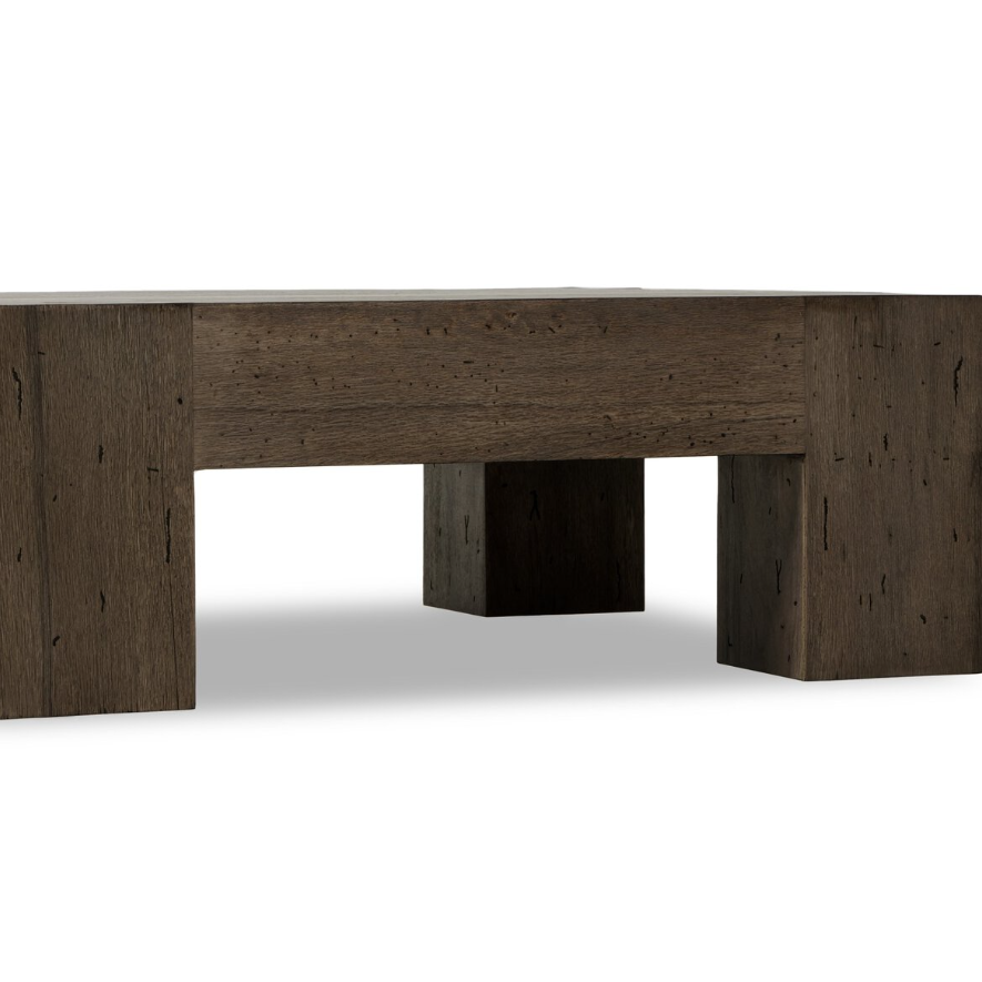 Abaso Small Square Coffee Table-Ebony Rustic Wormwood Oak: Product Side View