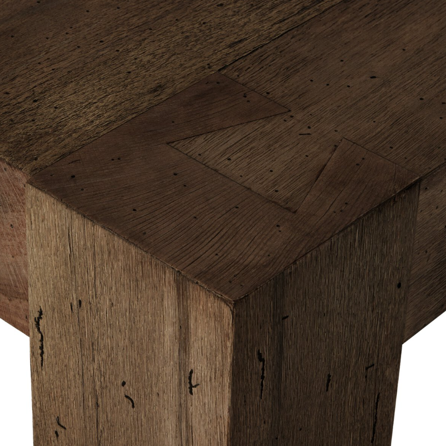 Abaso Small Square Coffee Table-Ebony Rustic Wormwood Oak: Dovetail Joinery Detailing 