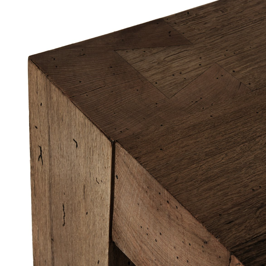 Abaso Small Square Coffee Table-Ebony Rustic Wormwood Oak: Up-Close Product Corner View
